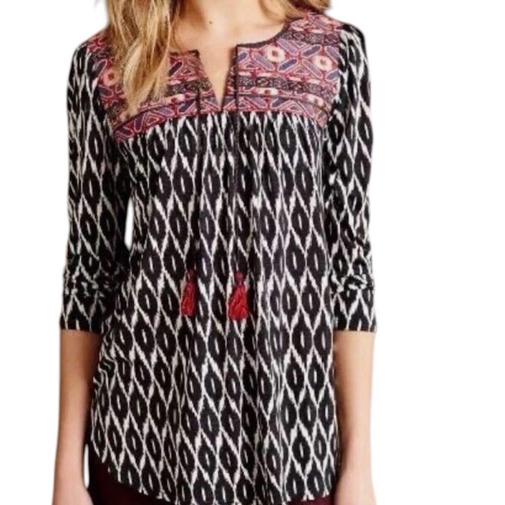 ANTHROPOLOGIE OS • XS 3/4 SLEEVE BOHO TOP • EXCELLENT CONDITION